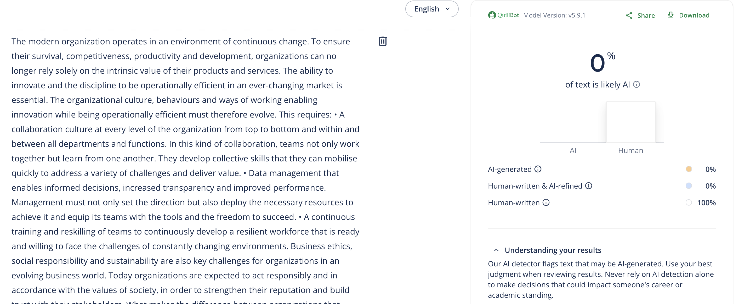 Illustrative example of text checked with QuillBot after humanizing